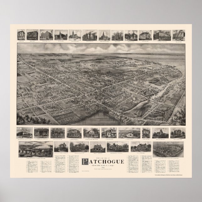 Pôster Patchogue, Novo Mapa Panorâmico - 1906 (Frente)