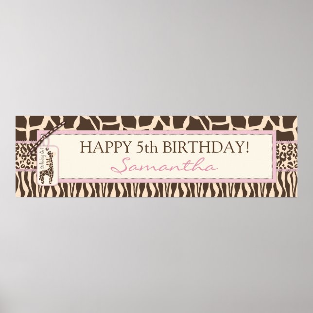 Poster Patchwork Animal Prints & Giraffe Birthday Banner (Frente)