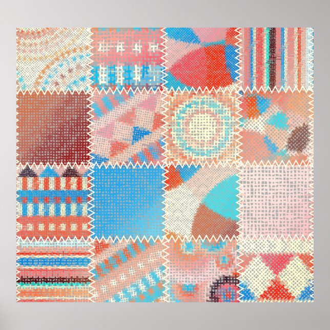 Poster Patchwork de Canvas bruta: padrão de vinheta textu (Frente)