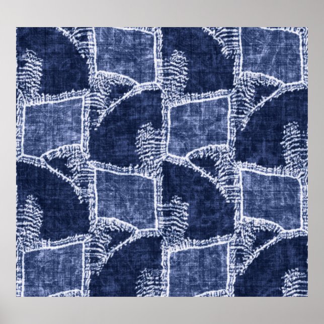 Poster Patchwork do Indigo: Textuturado verificado Elegân (Frente)