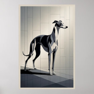 Poster Patchwork Greyhound - Cão Geométrico Esbelto