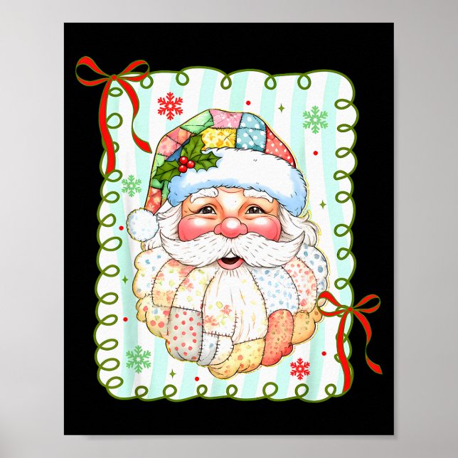 Poster Patchwork Santa Claus Face Coquette Merry Christma (Frente)