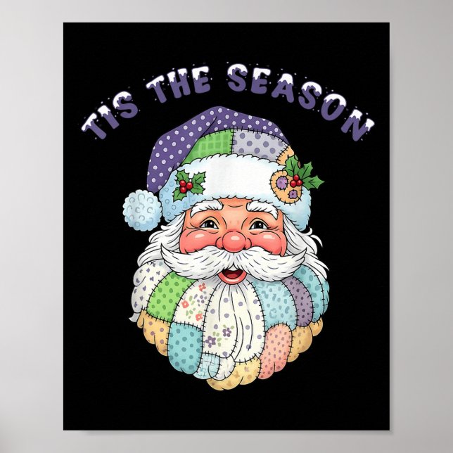 Poster Patchwork Santa Claus Face Preppy Girly Christmas  (Frente)