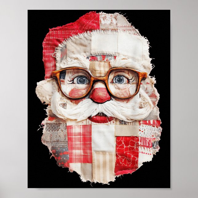 Poster Patchwork Santa Claus Face Preppy Girly Christmas  (Frente)
