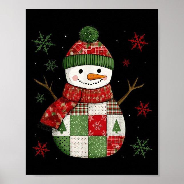 Poster Patchwork Snowman Retro Funny Christmas Snowman Ho (Frente)
