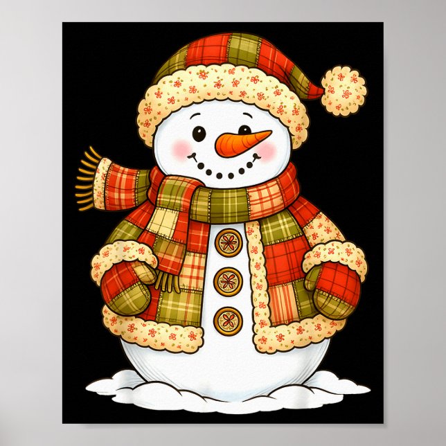 Poster Patchwork Snowman Retro Funny Snowman Holiday Chri (Frente)