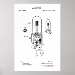 PÔSTER PATENT ART - EDISON LIGHT BULB - 1880
