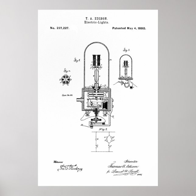 PÔSTER PATENT ART - EDISON LIGHT BULB - 1880 (Frente)