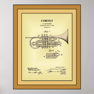 Poster Patent Drawing ~ F. A. Buesoher ~ Cornet ~