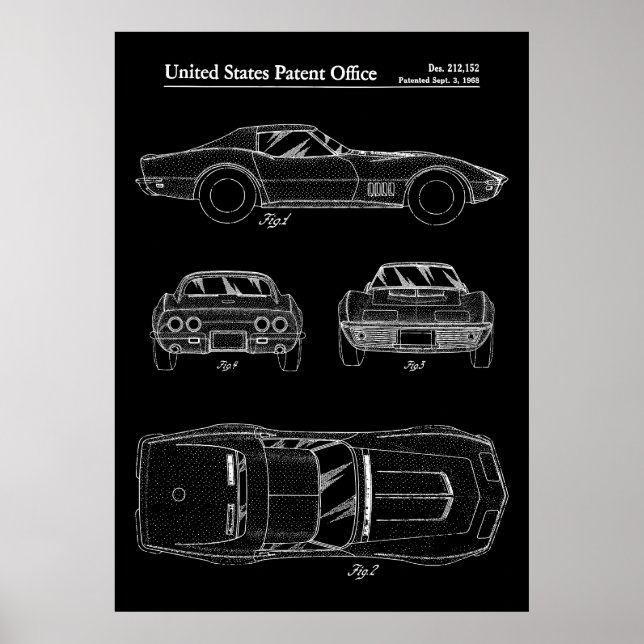 Poster Patente Corvette Stingray 1968 (Frente)