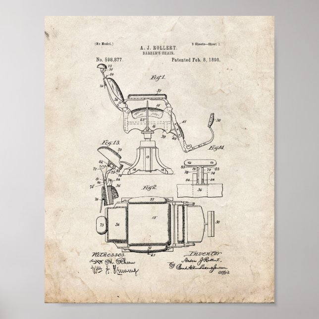 Pôster Patente da Cadeira de Barber - Olho Antigo (Frente)
