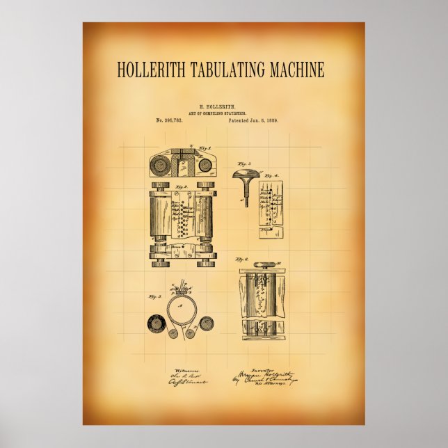 POSTER PATENTE DA MÁQUINA DE TABULAÇÃO HOLLERITH 1889 (Frente)