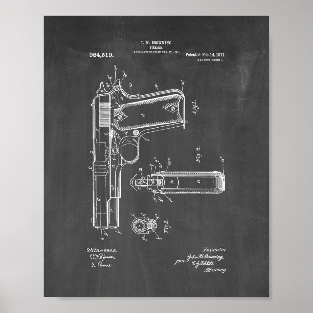 Poster Patente de Arma Colt 1911 - Quadro (Frente)