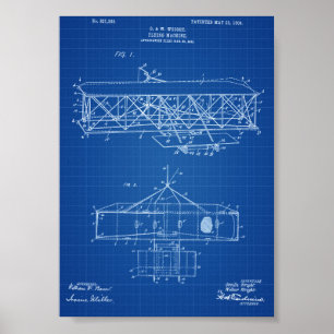 Pôster Patente de avião Wright Brothers - Blueprint