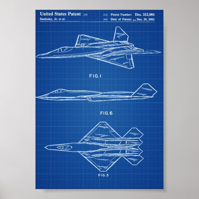 Pôster Patente de avião YF-23 - Blueprint (Frente)
