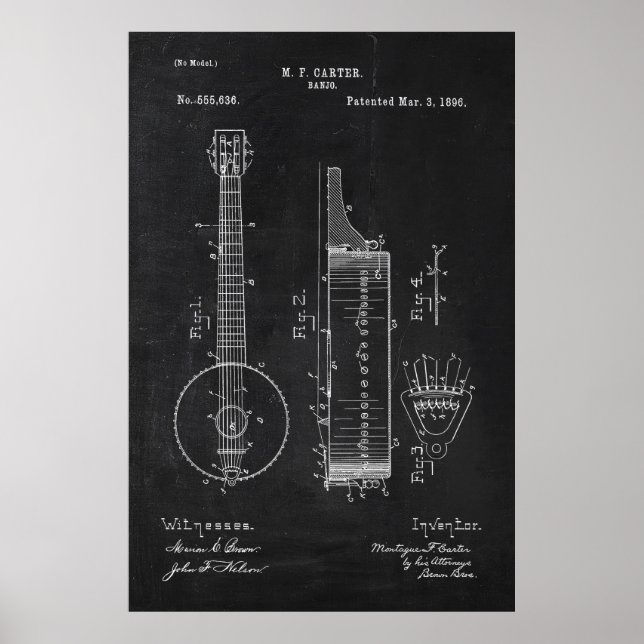 Poster Patente de Banjo de Quadro Chalkboard (Frente)