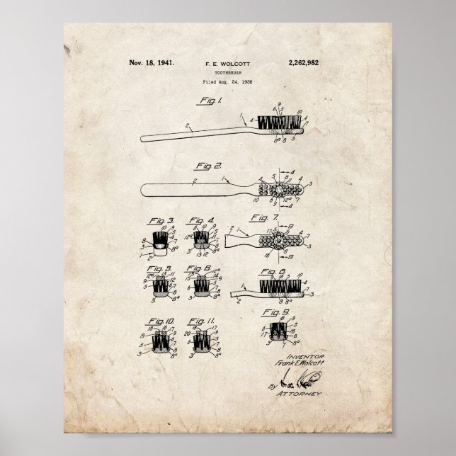 Pôster Patente de escova de dentes - Olho antigo (Frente)