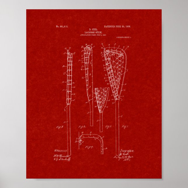 Poster Patente de Lacrosse-stick - Vermelho Borgonha (Frente)
