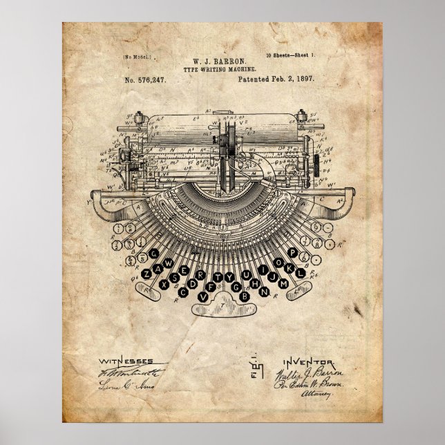 Poster Patente de máquina de escrever (Frente)