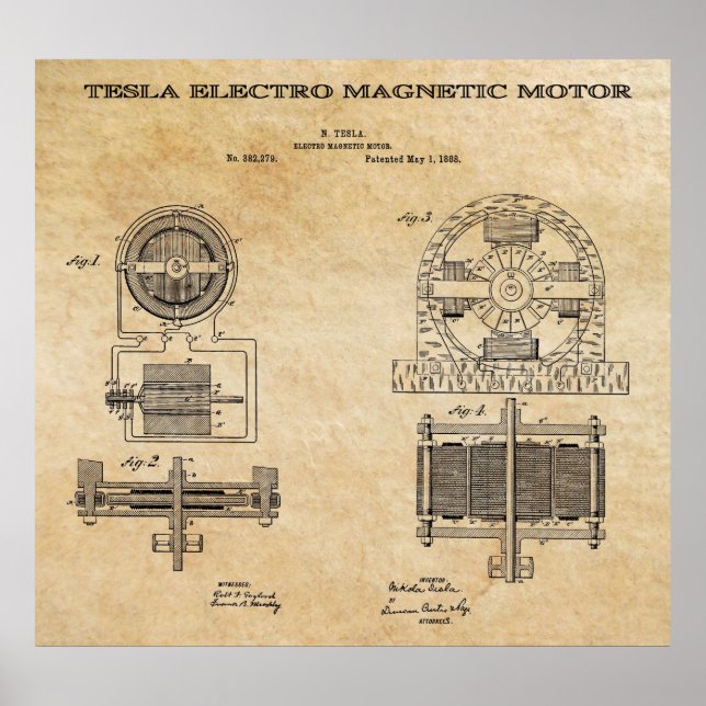POSTER PATENTE DE MOTOR MAGNÉTICO ELÉTRICO PELO TESLA 188 (Frente)