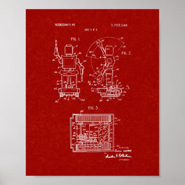 Poster Patente de robô de brinquedo - Vermelho borgonha (Frente)