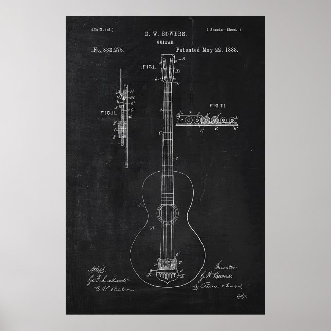 Pôster Patente de Violão de Quadro Chalkboard (Frente)