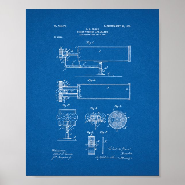 Pôster Patente do aparelho de teste de visão - Blueprint (Frente)