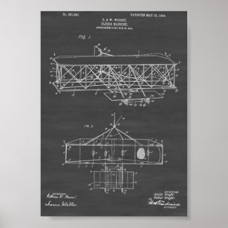 Poster Patente do avião Wright Brothers - Chalkboard