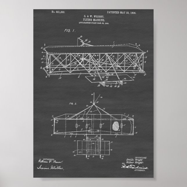 Poster Patente do avião Wright Brothers - Chalkboard (Frente)