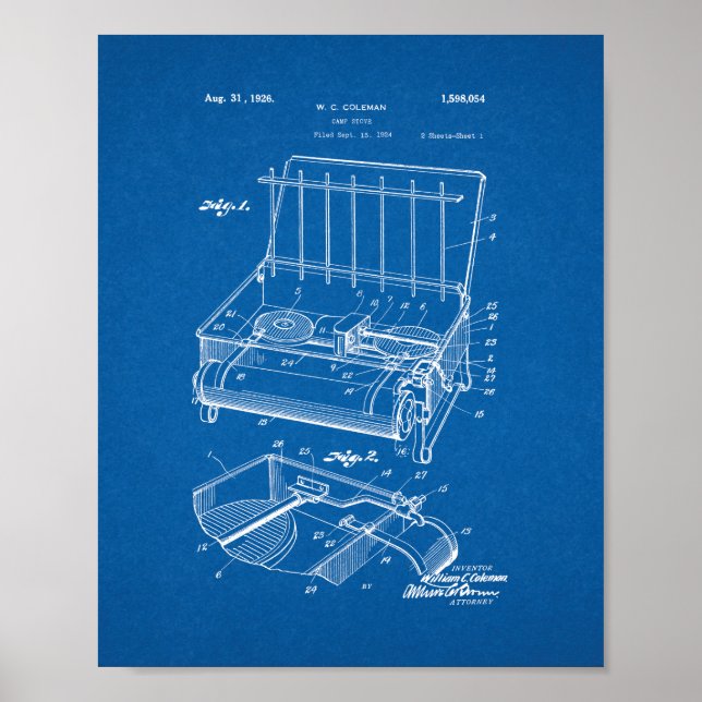 Poster Patente do Coleman Camp Stove - Blueprint (Frente)