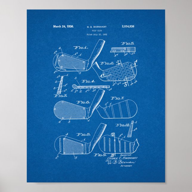 Pôster Patente do Golf Club - Blueprint (Frente)