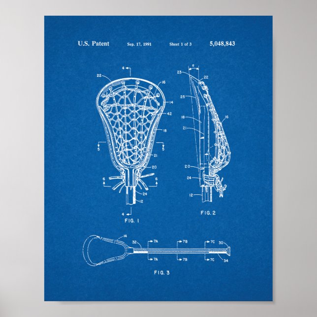Pôster Patente do Lacrosse Stick - Blueprint (Frente)