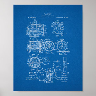 Poster Patente do rolo de pesca - Blueprint