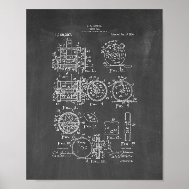 Poster Patente do rolo de pesca - quadro (Frente)