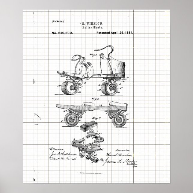 Poster Patente do Skate do cilindro de Vintage (Frente)