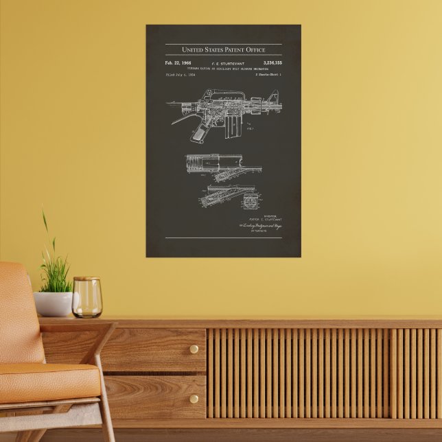Poster Patente dos EUA - Cartaz da Espingarda Automática  (Sala de Estar 2)