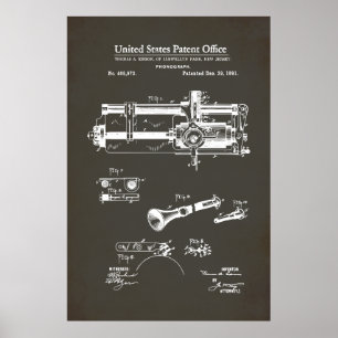 Poster Patente dos EUA - Fonógrafo Cilíndrico