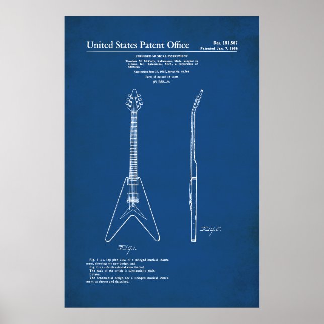 Poster Patente dos EUA - Gibson Flying V (Frente)