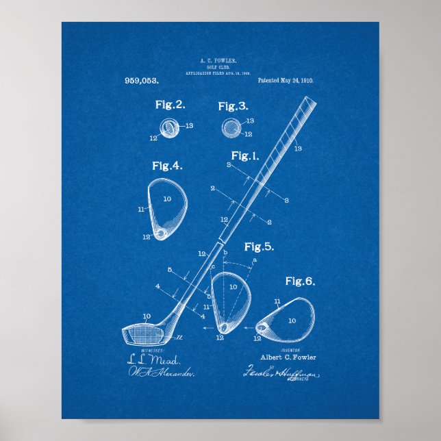 Poster Patente Golf-Club - Blueprint (Frente)