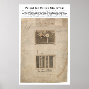 Pôster Patente ORIGINAL para a gim de algodão (1794)