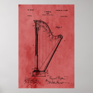 Pôster Patente Vintage Rosa Harp