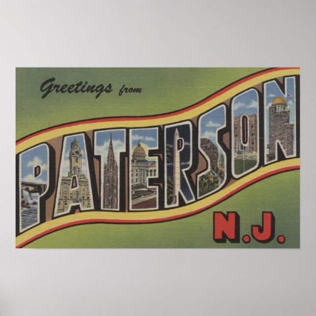 Pôster Paterson, Nova Jersey - Cenas com Letras Grandes (Frente)