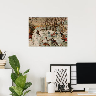 Poster Patinagem no gelo da cena do natal vintage