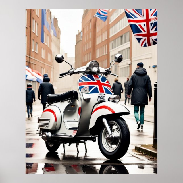 Poster Patinete Mods, Union Jack, Brighton, Parka (Frente)