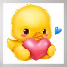 Patinho Fofo com um Coração de São Valentim Rosa