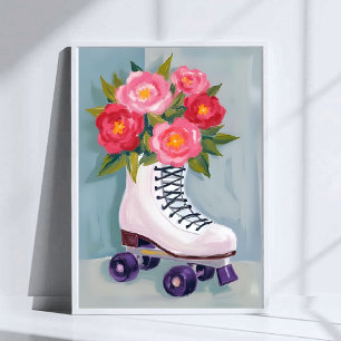 Poster Patins Buquê de Rosas Pintura Aquarela