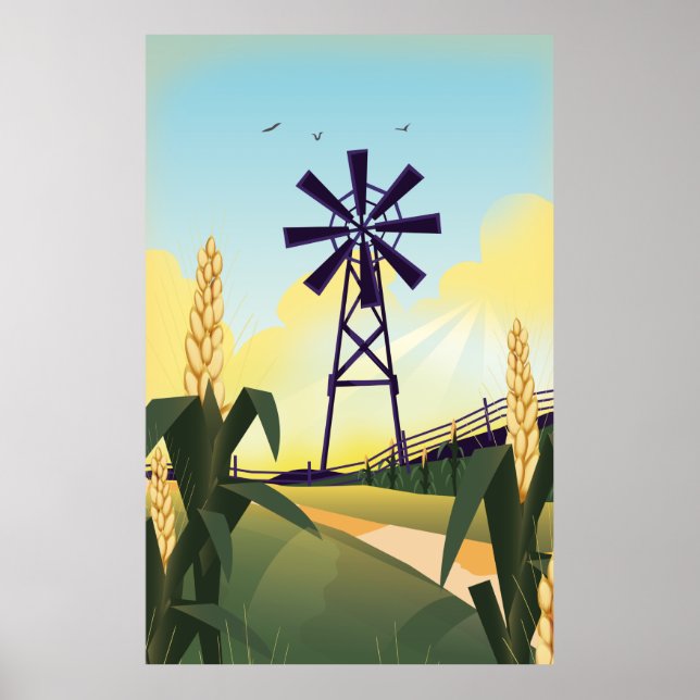 Poster Pátio da fazenda e moinho de vento (Frente)