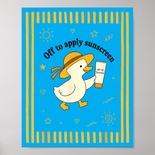 Poster Pato Aplicando Protetor Solar Férias de Verão na P