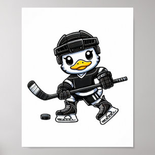 Poster Pato Chibi Jogando Hóquei no Gelo Design Fofo