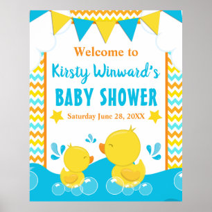 Poster Pato de Borracha Amarelo e Azul com Bolinhas para